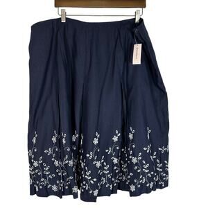 NWT Dressbarn Floral Eyelet Navy Linen Blend Full Skirt Womens 22W Career Church